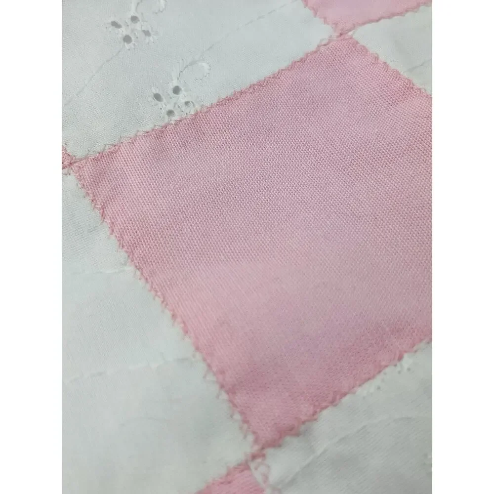 Pink Quilted Blanket Wall Hanging Handmade Country Cottage Baby Bow Eyelet Lace